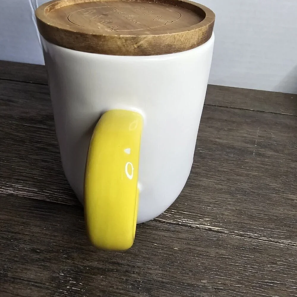 Rae Dunn Artisan Peep Peep Tall Easter Mug Gold Yellow Handle Wood Top 2021